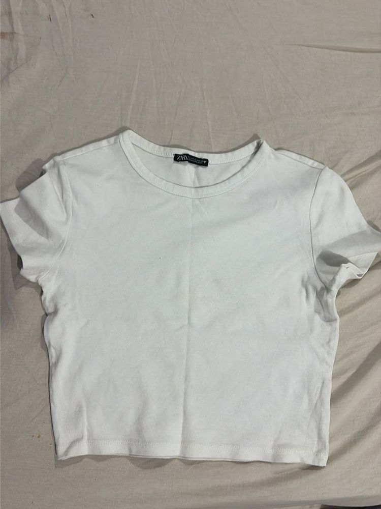 zara Classic White Cropped T-Shirt