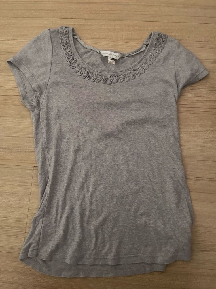 Grey Embellished Neck T-Shirt