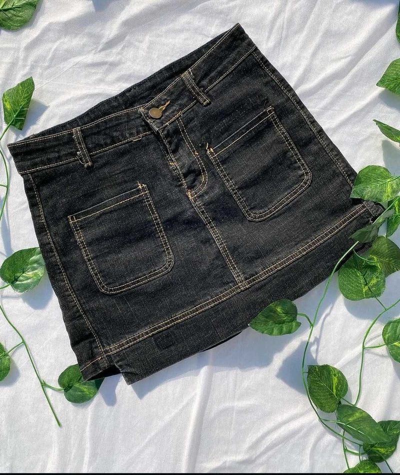 Black Denim Mini Skirt