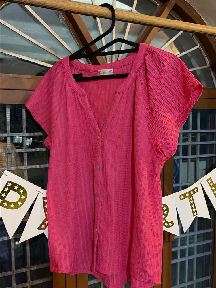 Vibrant Pink Button-Up Top