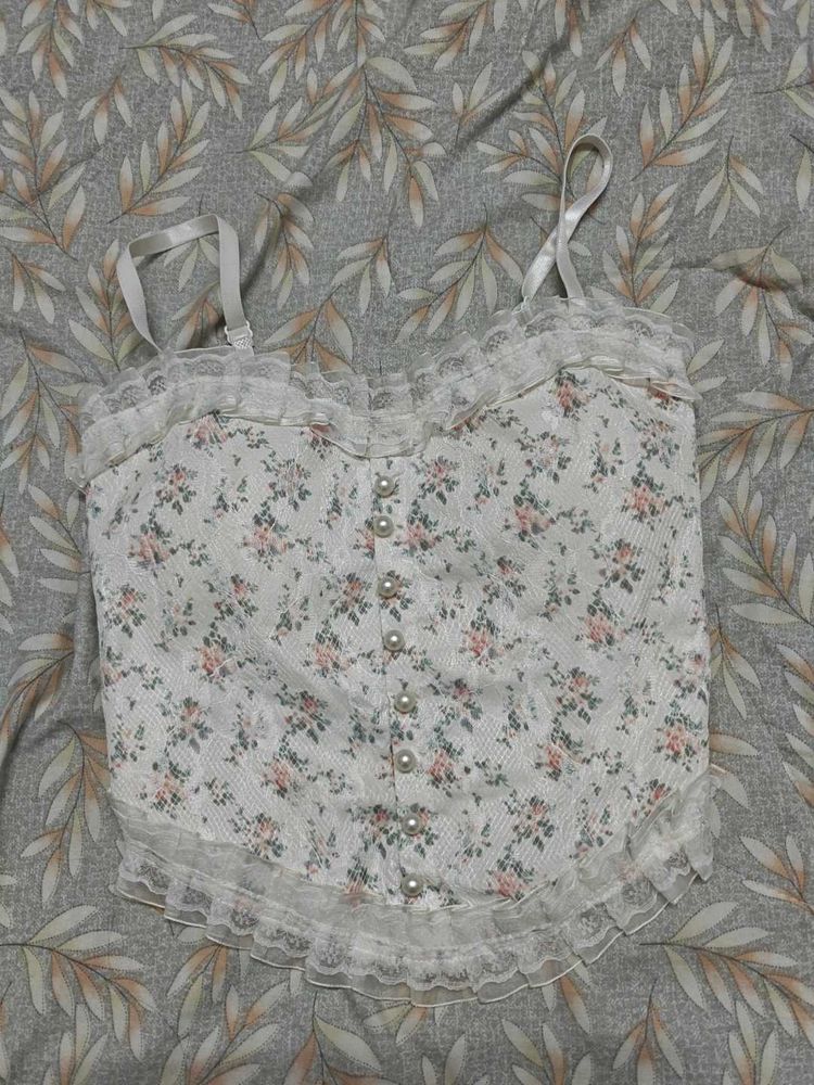 Floral Lace Trim Corset Top