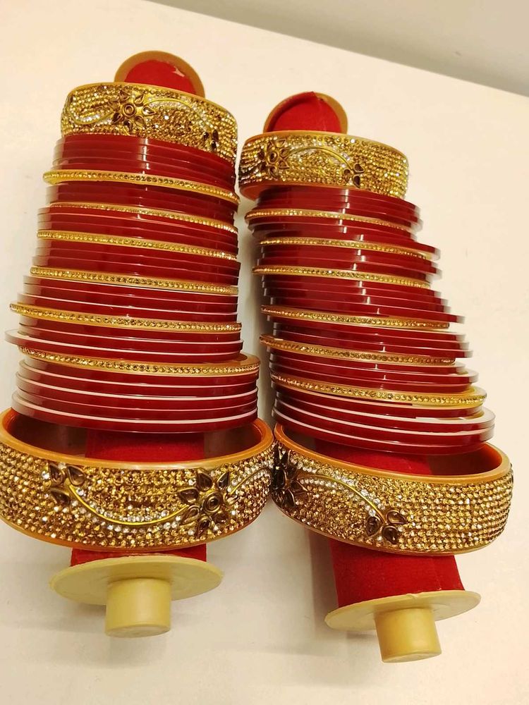 Red &amp; Gold Bridal Chura Set