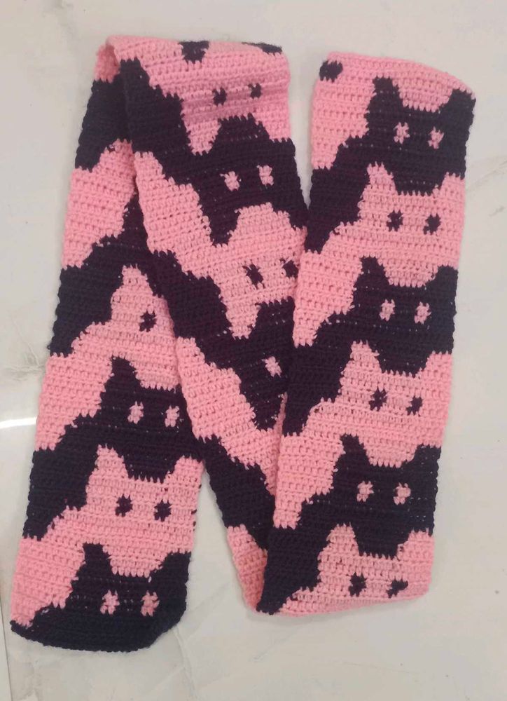 Pink &amp; Indigo Crochet Cat Scarf