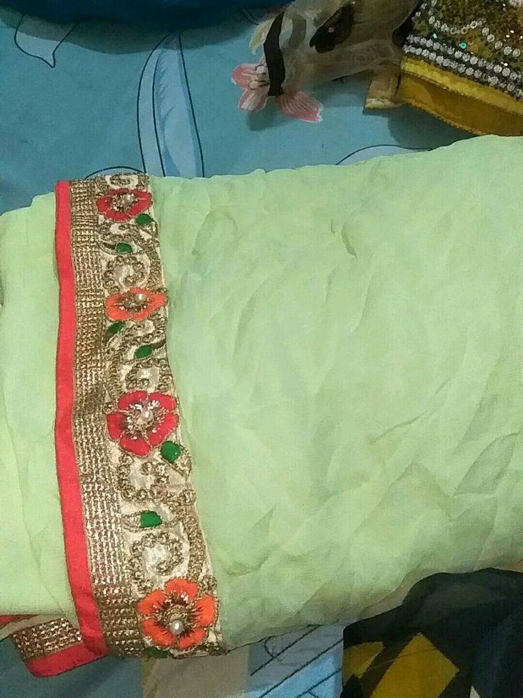 Pista Green Saree With Blouse