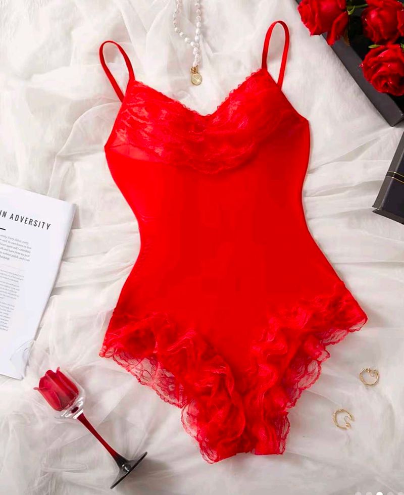 Stunning Red Lace sheer Trim Bodysuit