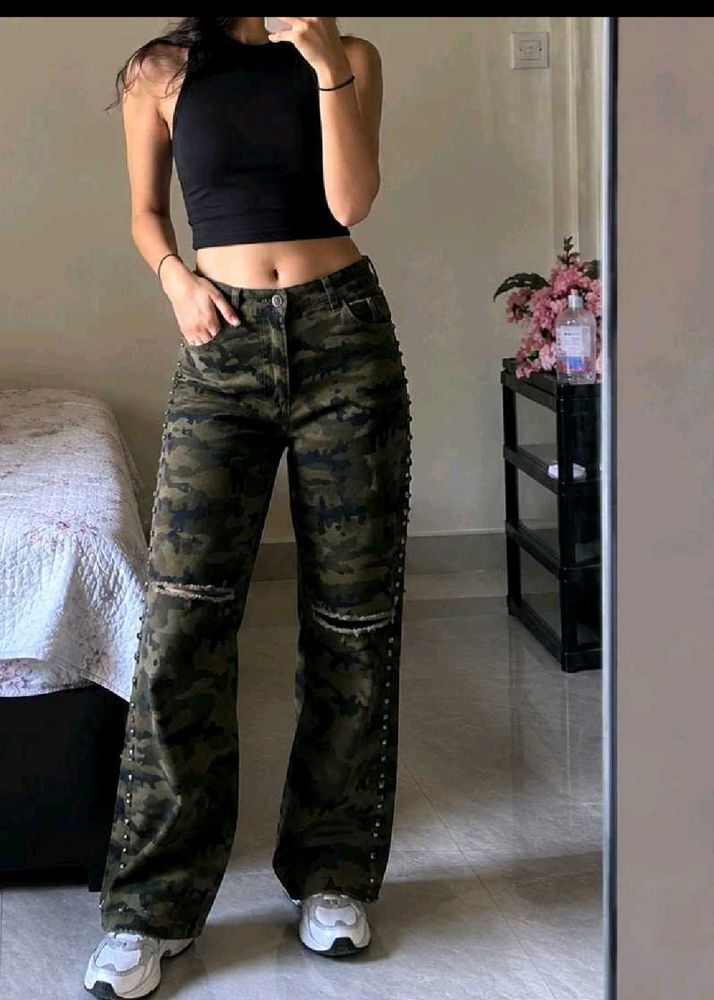 Camo Flare Jeans with Studs size 28 to 30