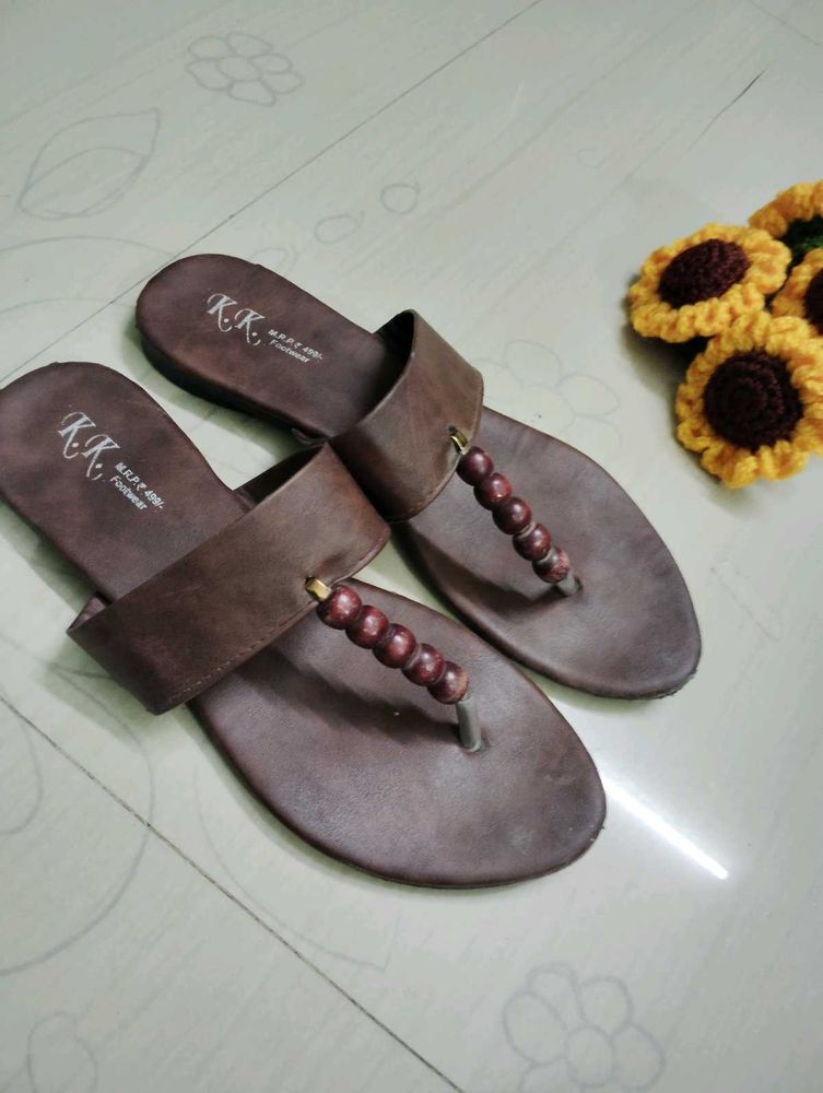 Brown Beaded Thong Sandals