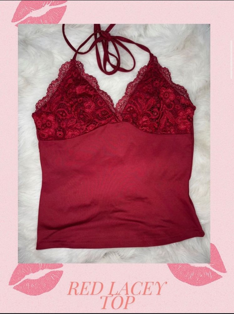 Red Lace Halter Top