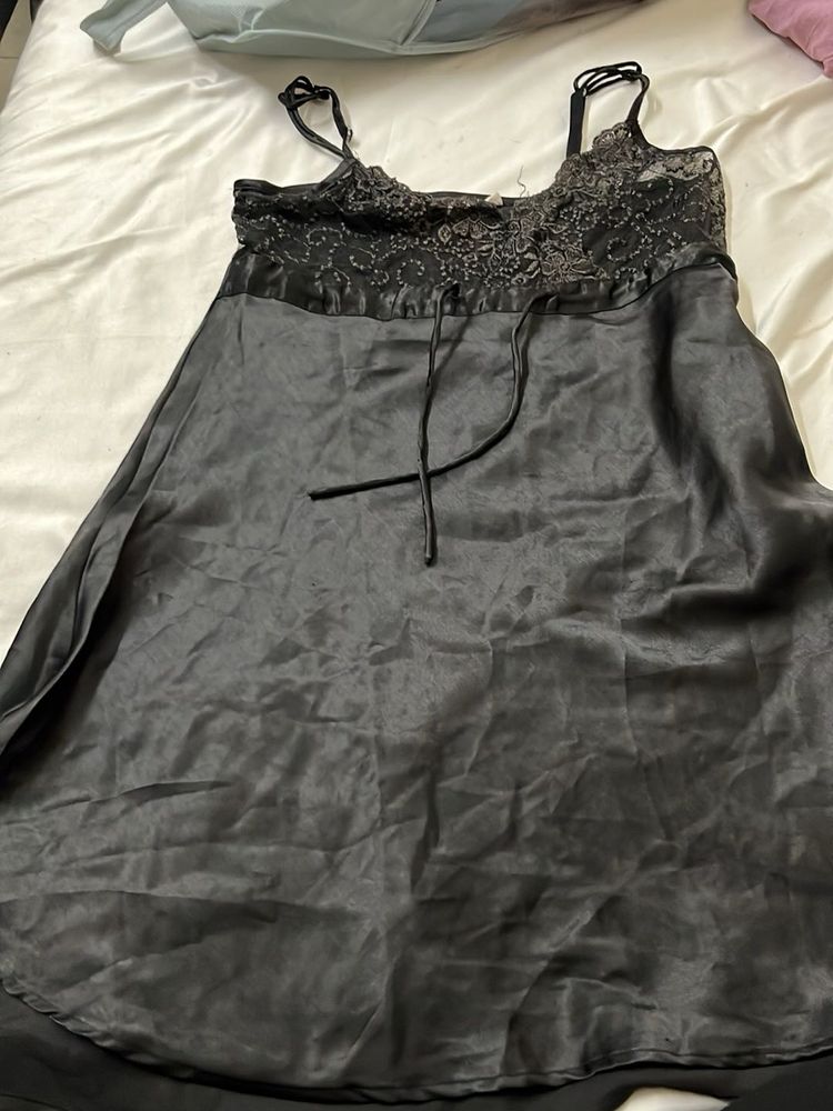 Lace Trim Satin Nightdress