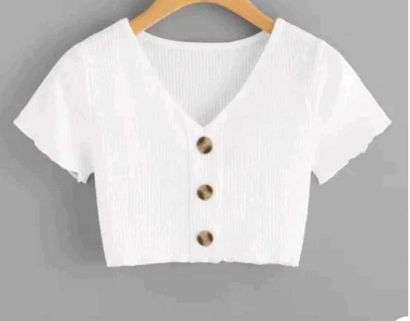 White Button-Up Crop Top