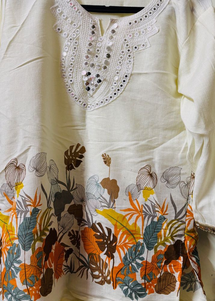 Designer Kurta with Mirror Work &amp; Tropical Print
