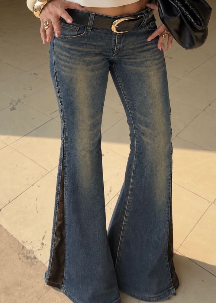 Vintage Flare Jeans with grommets and leather Pane