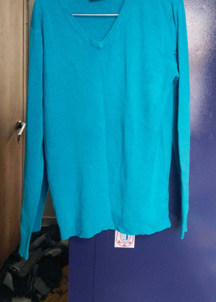 V-Neck Long Sleeve Teal Sweater