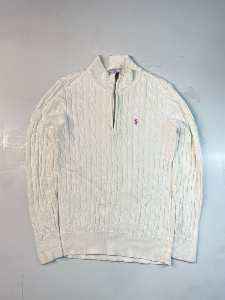 unisex Cream Cable Knit Quarter Zip Sweater