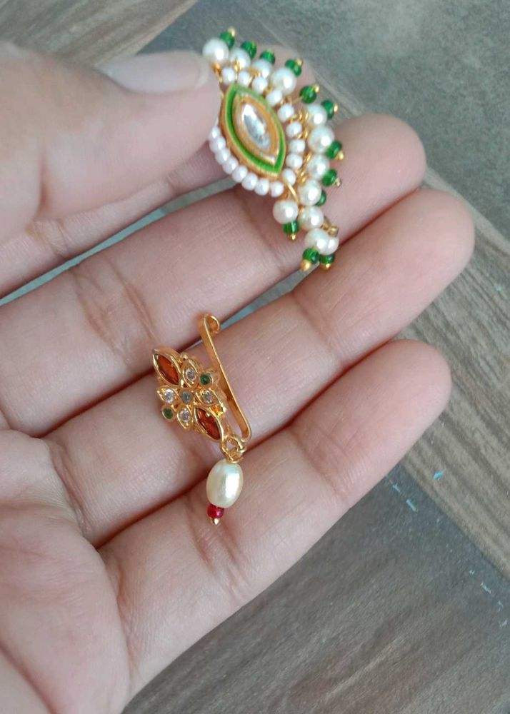 rajputi Elegant Pearl &amp; Kundan nose pin besar