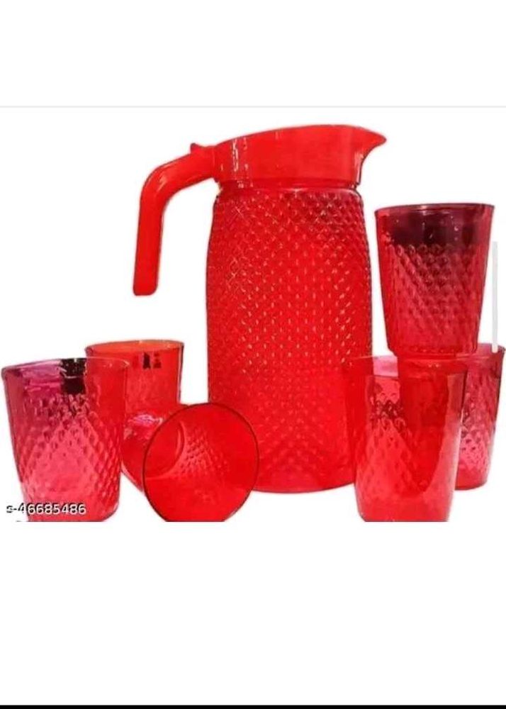 Red Pitcher and Glasses Set