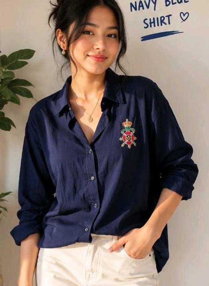 Royal Bhutan Navy Blue Embroidered Shirt