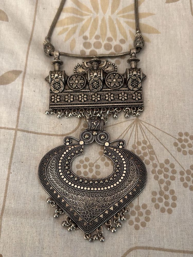 Oxidized Silver Statement Necklace