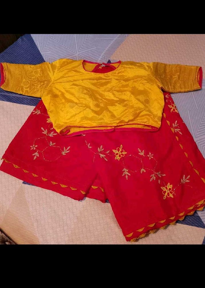 Vibrant Yellow &amp; pink  Embroidered saree