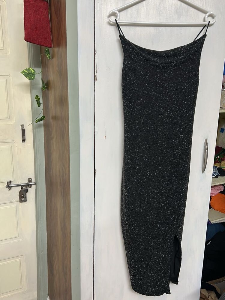 Sparkly Black Bodycon Midi Dress