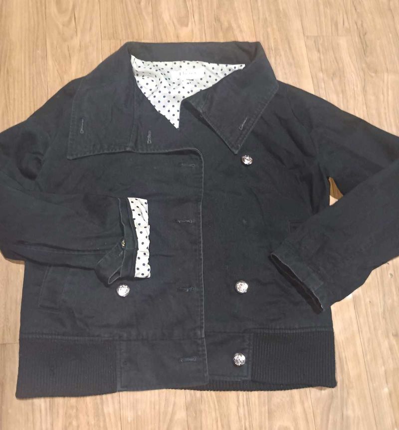 Stylish Black Jacket with Polka Dot Lining