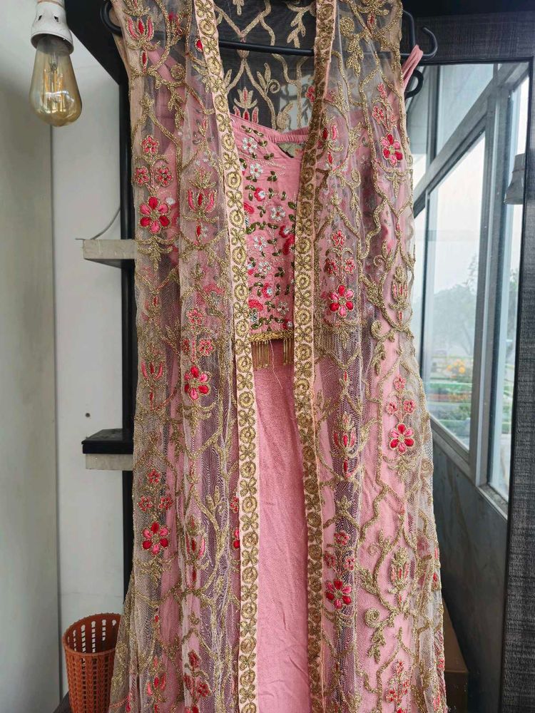 Elegant Pink Embroidered Suit Set
