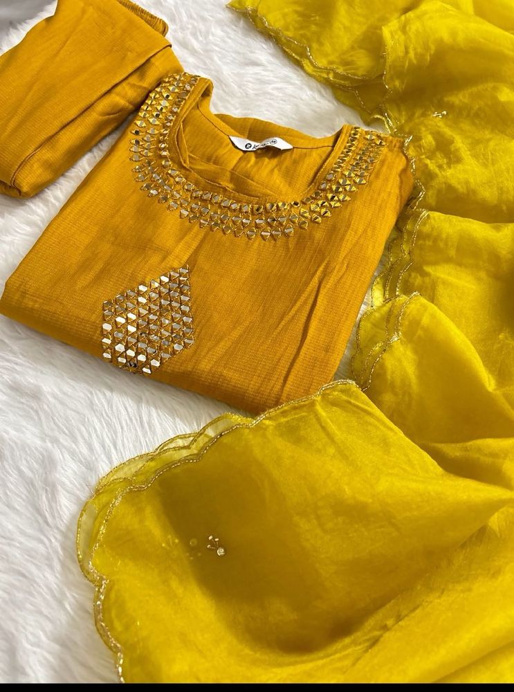Yellow Embroidered Kurta Set with Dupatta
