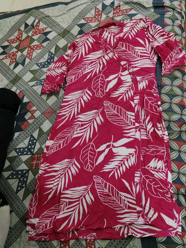 Vibrant Pink Tropical Print Kurta