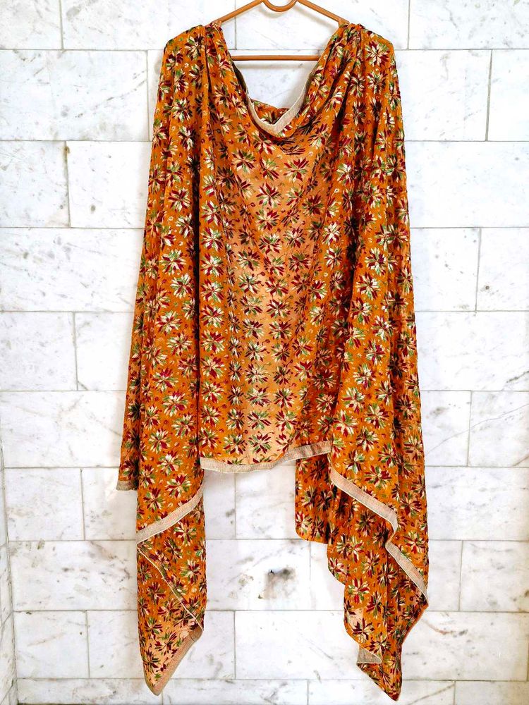 Rust Orange Multicolour Embroidered Dupatta