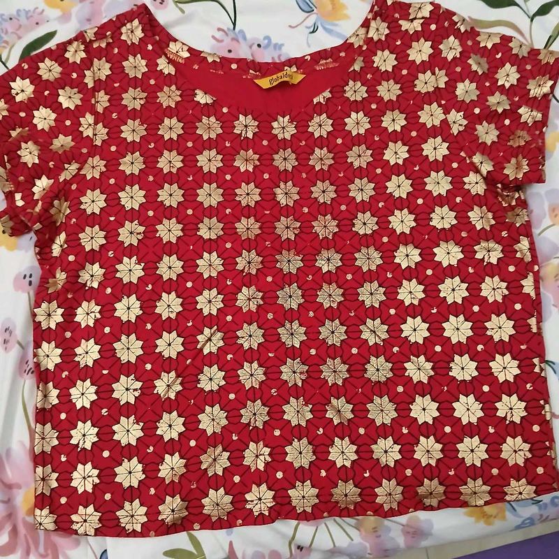 Red &amp; Gold Floral Top - Never Worn - XL Size