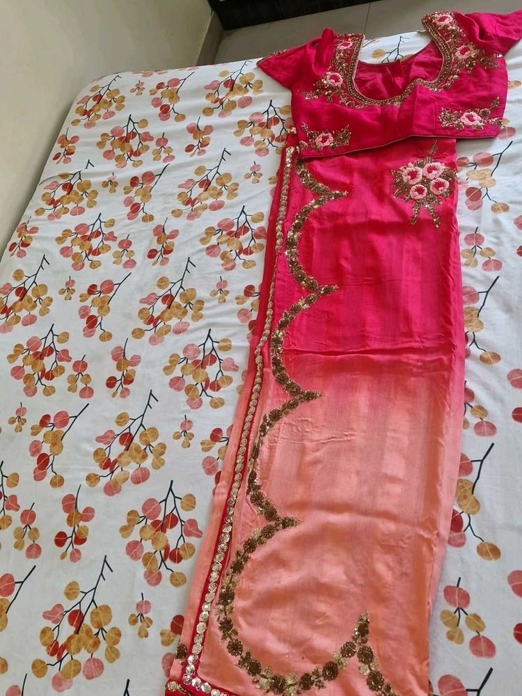 Red-Peach Sequins heavy saree with Blouse 💖