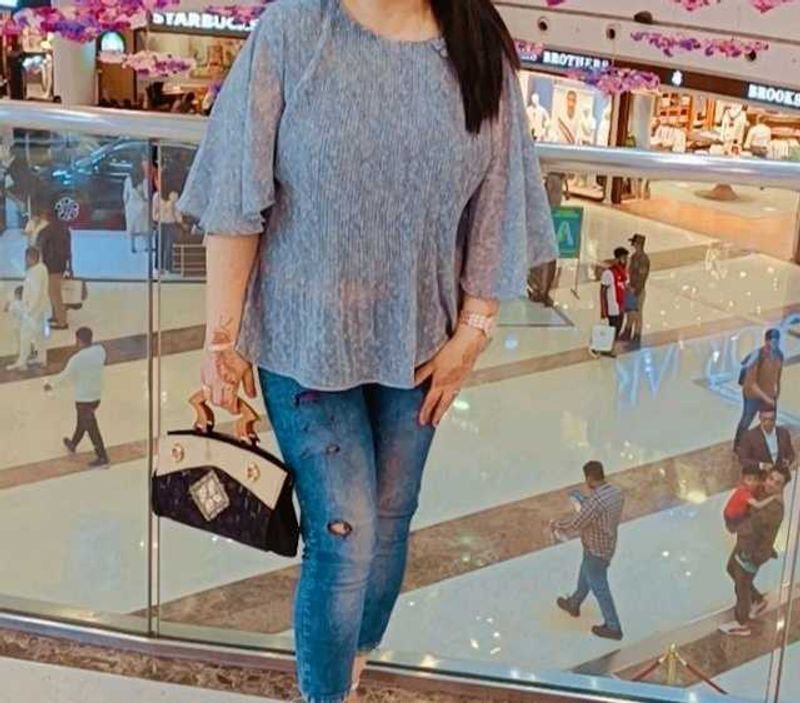 Stylish Grey Striped Top with Bell Sleeves