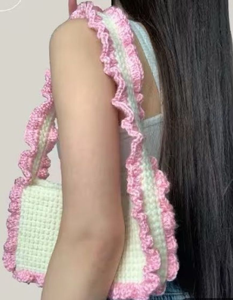 Crocheted Cream &amp; Pink Bag