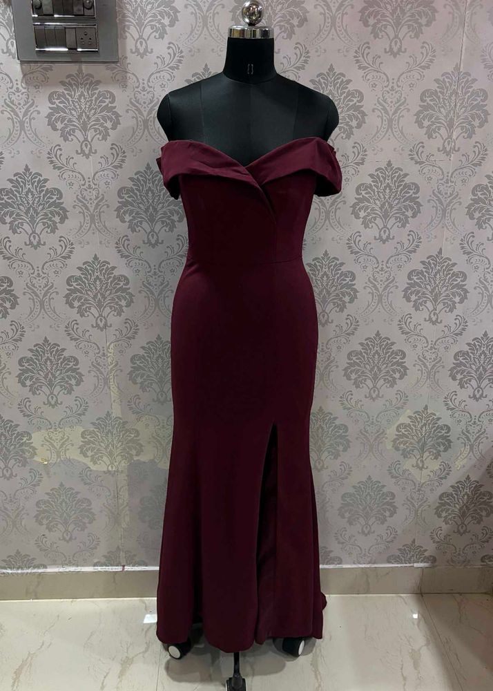 Burgundy Off-Shoulder Gown