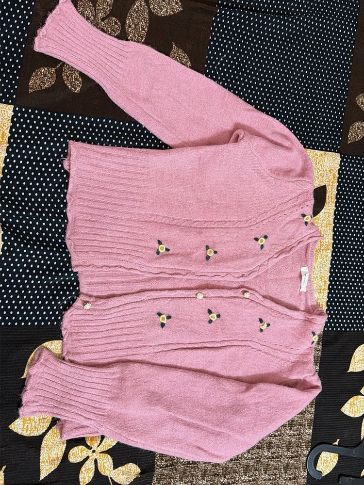 Chic Pink Embroidered Cardigan