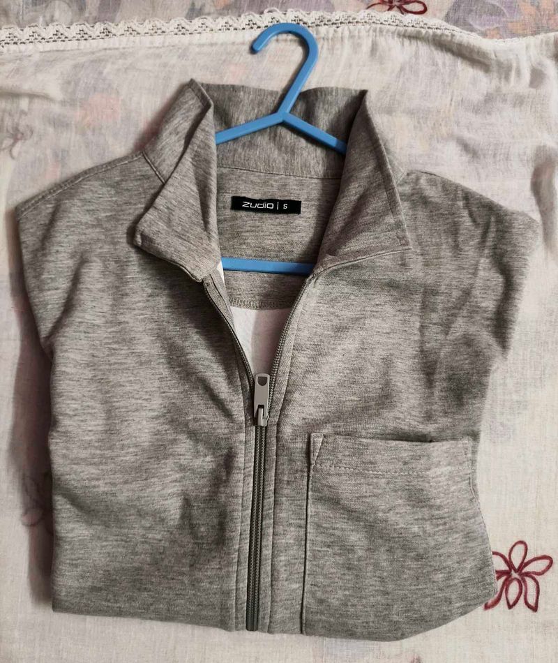 Zudio Men’s Grey Solid Full-Zip Casual Jacket | Re