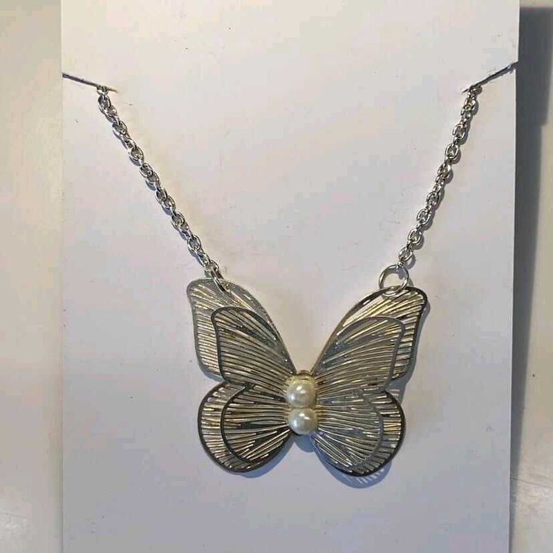 Silver Butterfly Pendant Necklace