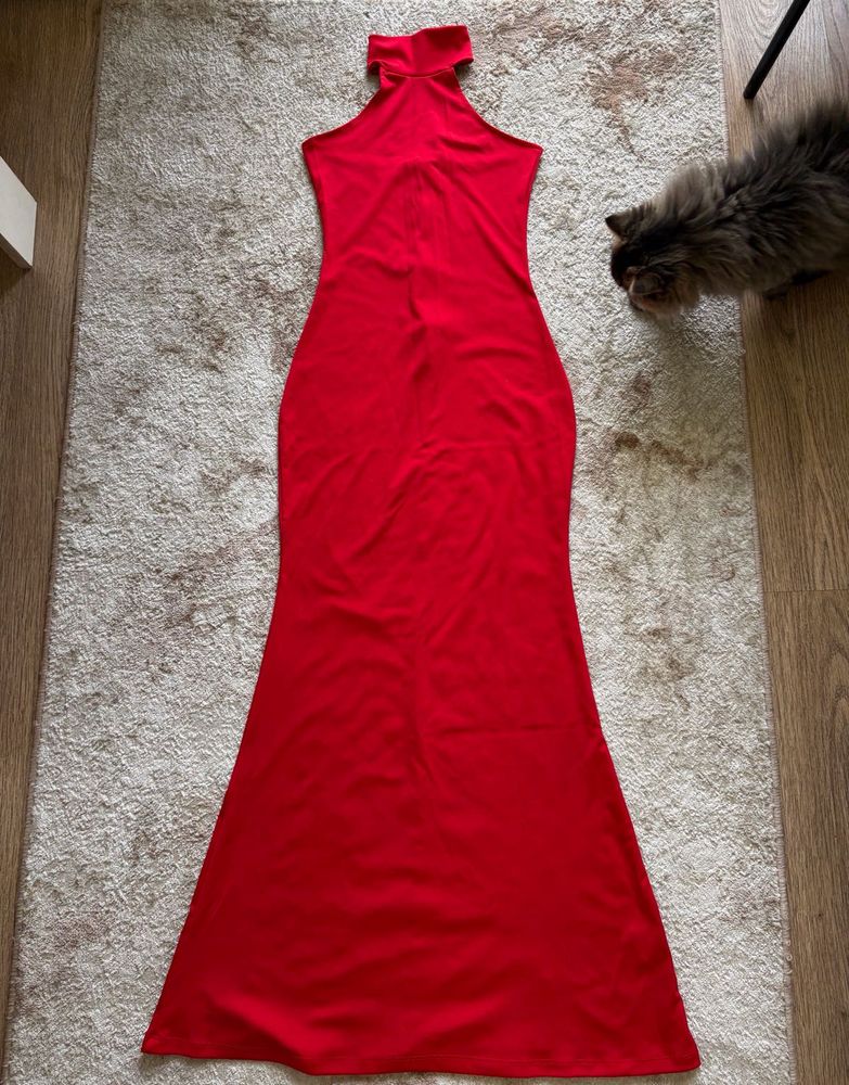 Stunning Red High Neck Maxi Dress