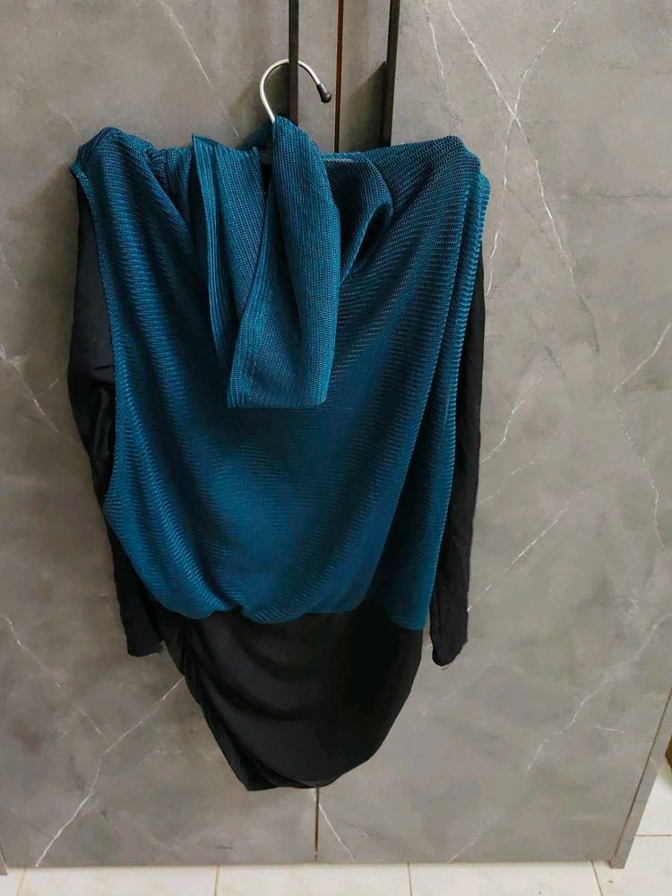 Teal &amp; Black Ruched Dress