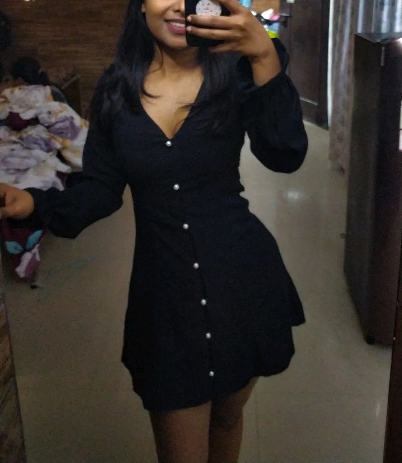 Black Button-Down Mini Dress