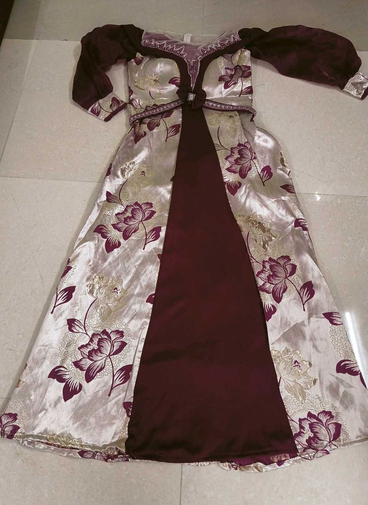 Cream And Maroon Colour Gown