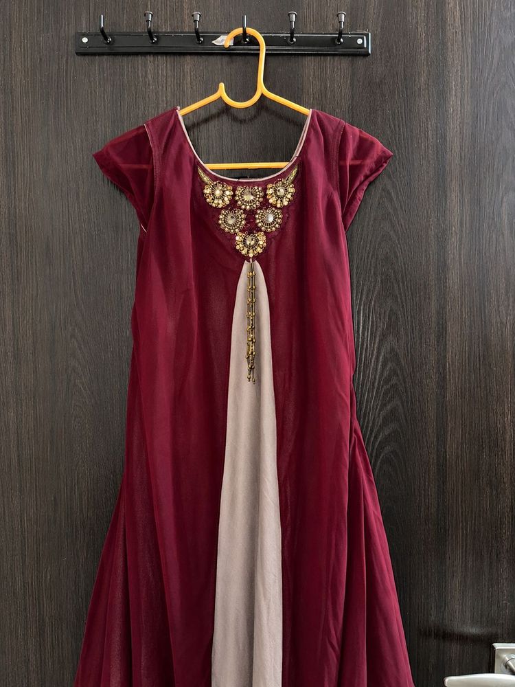 Maroon Indo-Western Party Wear Gown