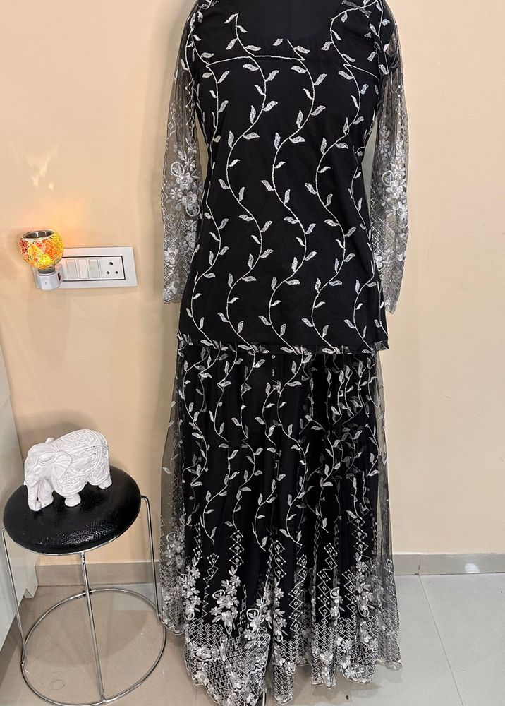 Elegant Black &amp; Silver Embroidered Outfit