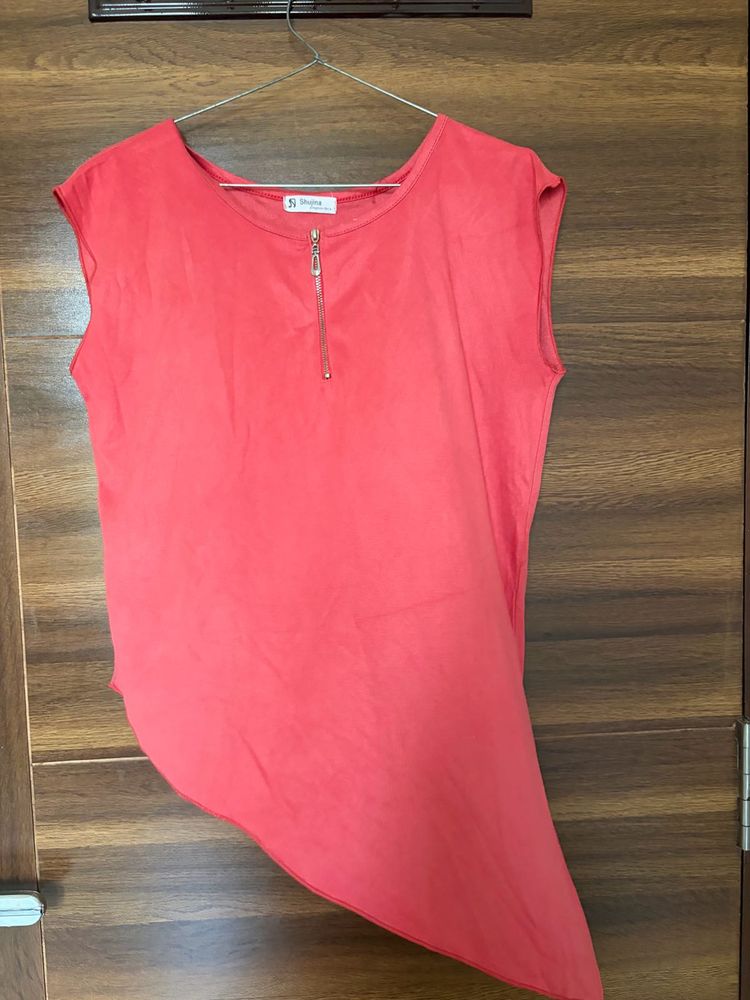Stylish Coral Asymmetrical Top