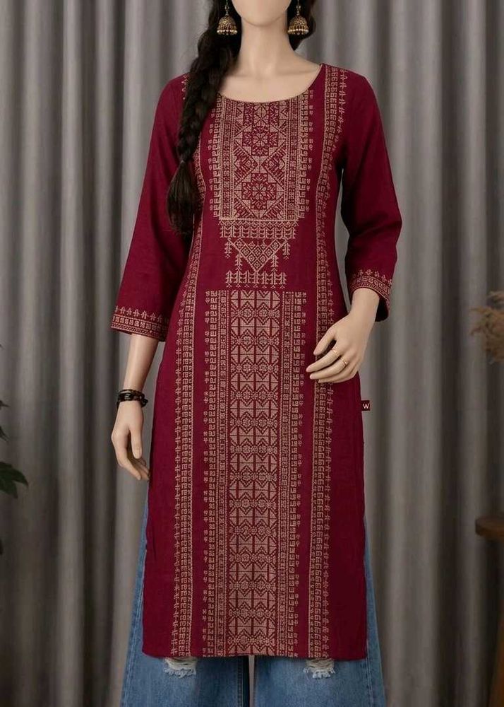 Elegant Maroon Kurti with Golden Print