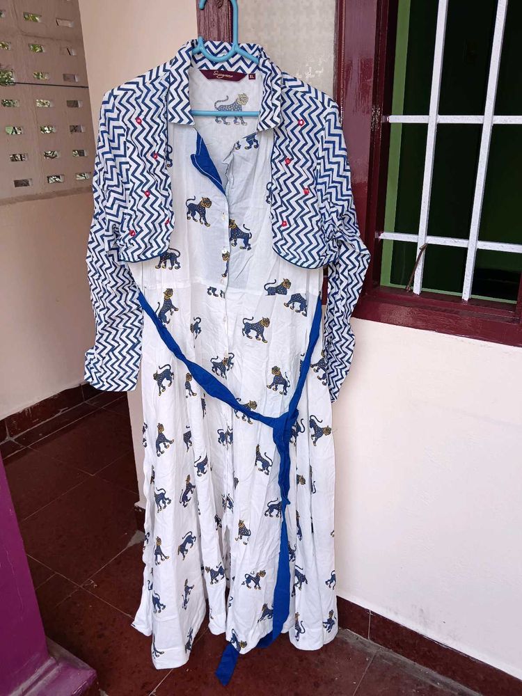 White Dress with Blue Animal Print