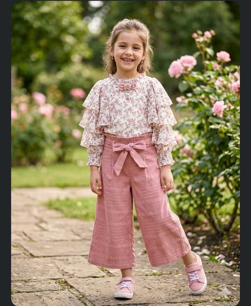 Adorable Floral Top &amp; Pink Culottes Set