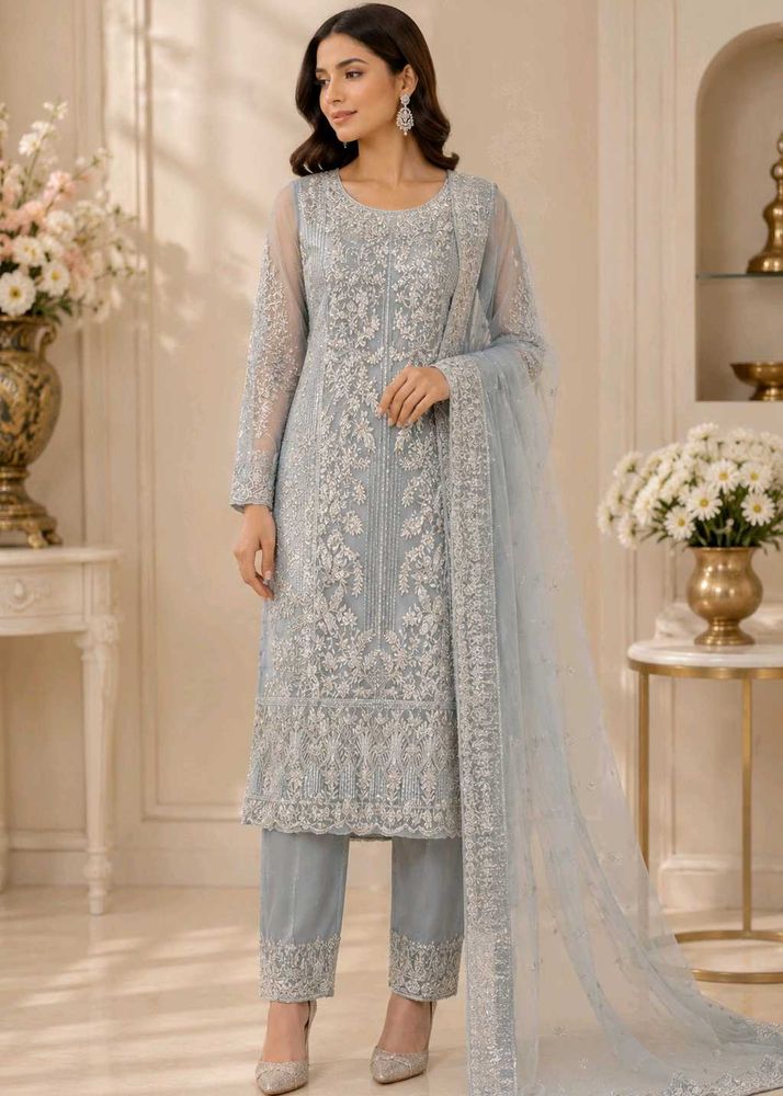 Stunning Grey Embroidered Kurta Set