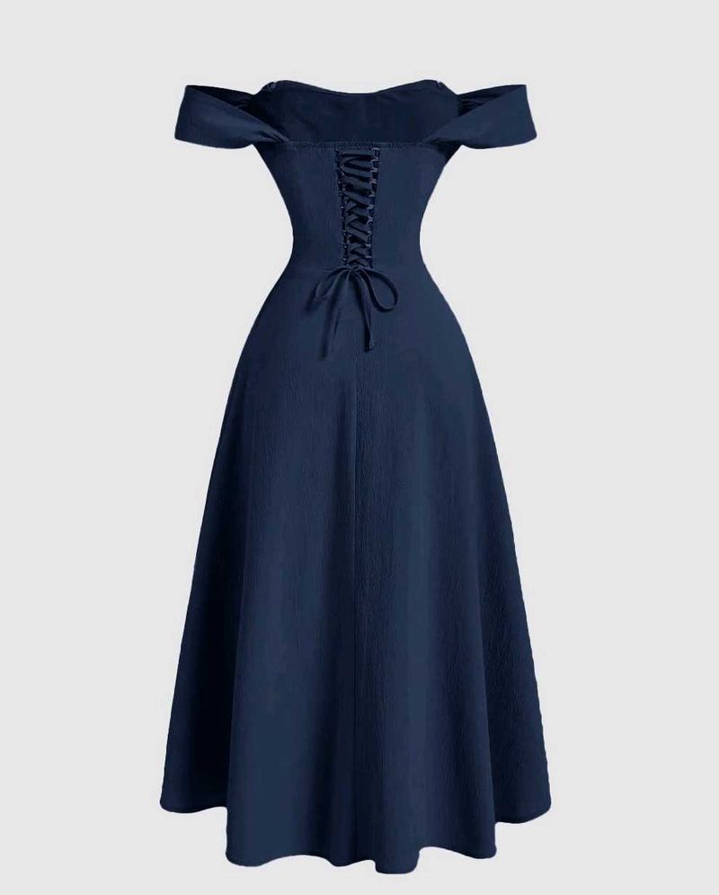 Off-Shoulder Lace-Up A-Line Dress
