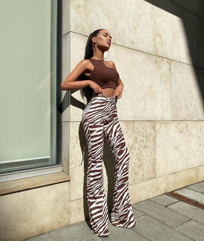 Y2K PULL &amp; BEAR Zebra Print Flare Leg Pants